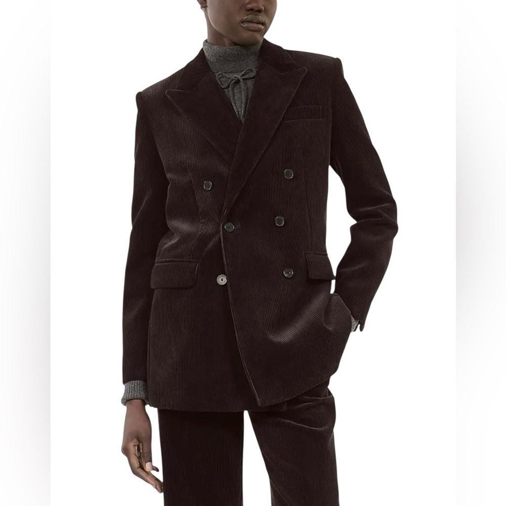THE KOOPLES Corduroy Double Breasted Blazer - Brown